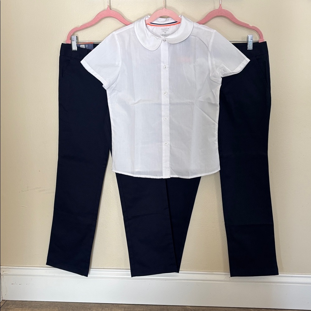 Bundle French Toast White Collared Shirt & 2 Pairs of Straight Fit Navy pants